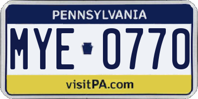 PA license plate MYE0770