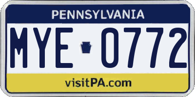 PA license plate MYE0772