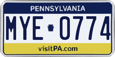 PA license plate MYE0774