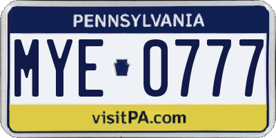 PA license plate MYE0777