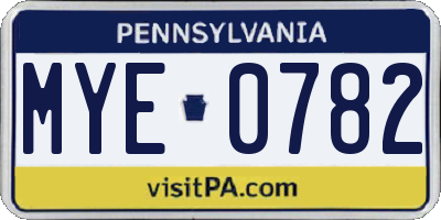 PA license plate MYE0782