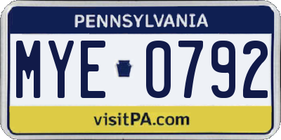 PA license plate MYE0792