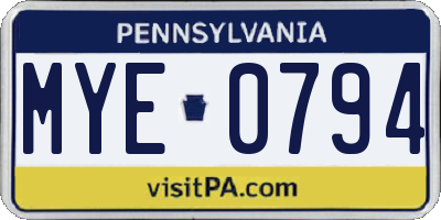 PA license plate MYE0794