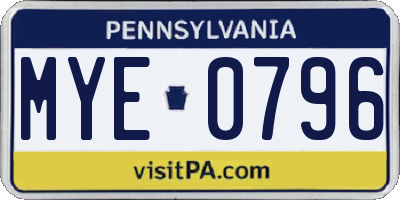 PA license plate MYE0796