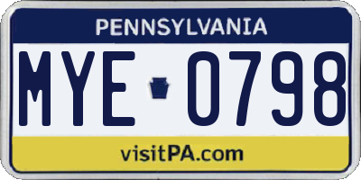 PA license plate MYE0798