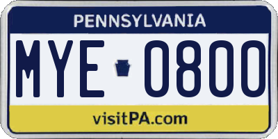 PA license plate MYE0800