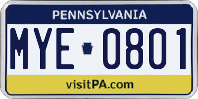 PA license plate MYE0801