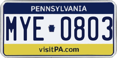 PA license plate MYE0803