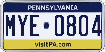 PA license plate MYE0804
