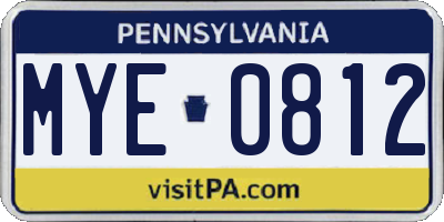 PA license plate MYE0812
