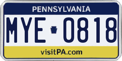PA license plate MYE0818