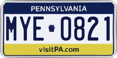 PA license plate MYE0821