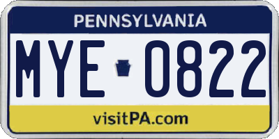 PA license plate MYE0822