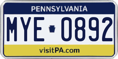 PA license plate MYE0892