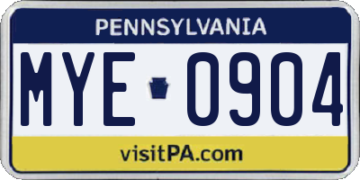 PA license plate MYE0904