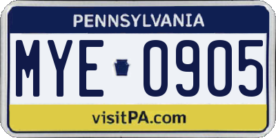 PA license plate MYE0905