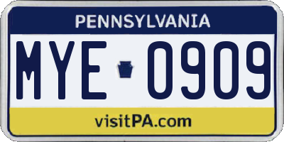 PA license plate MYE0909