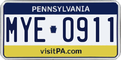 PA license plate MYE0911