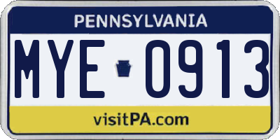 PA license plate MYE0913