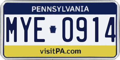 PA license plate MYE0914