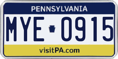 PA license plate MYE0915