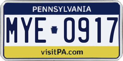 PA license plate MYE0917