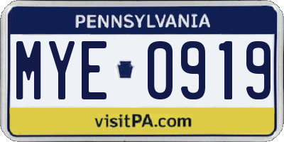 PA license plate MYE0919