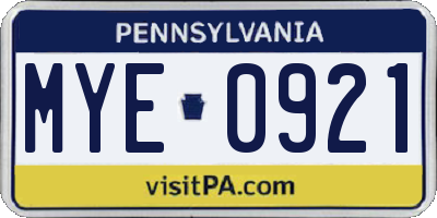PA license plate MYE0921