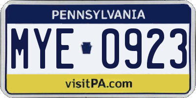 PA license plate MYE0923