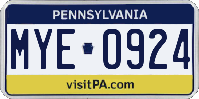 PA license plate MYE0924