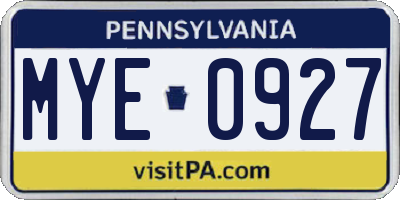 PA license plate MYE0927