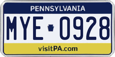 PA license plate MYE0928