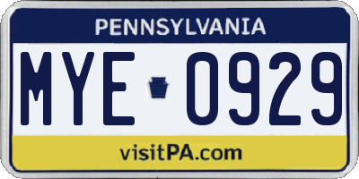 PA license plate MYE0929