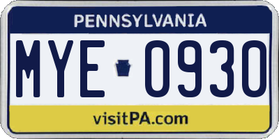 PA license plate MYE0930