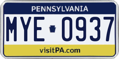 PA license plate MYE0937