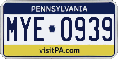 PA license plate MYE0939
