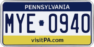 PA license plate MYE0940
