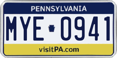 PA license plate MYE0941