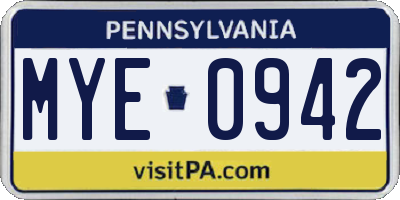 PA license plate MYE0942