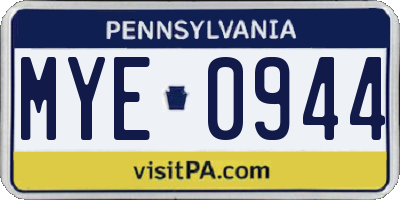 PA license plate MYE0944