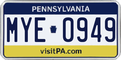 PA license plate MYE0949