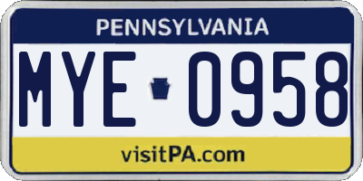 PA license plate MYE0958