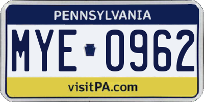 PA license plate MYE0962