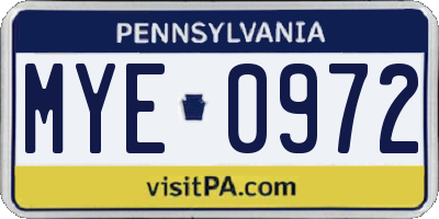 PA license plate MYE0972