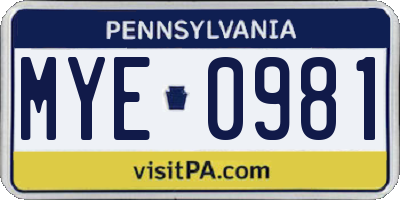 PA license plate MYE0981