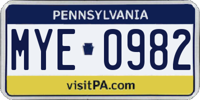 PA license plate MYE0982