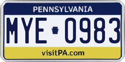 PA license plate MYE0983