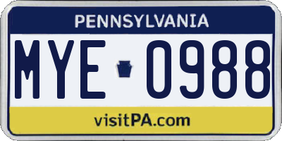 PA license plate MYE0988