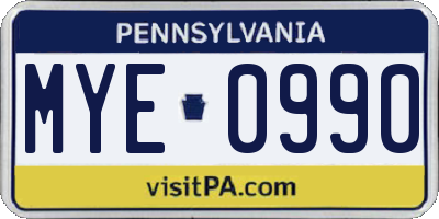 PA license plate MYE0990