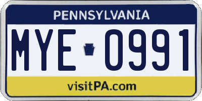 PA license plate MYE0991